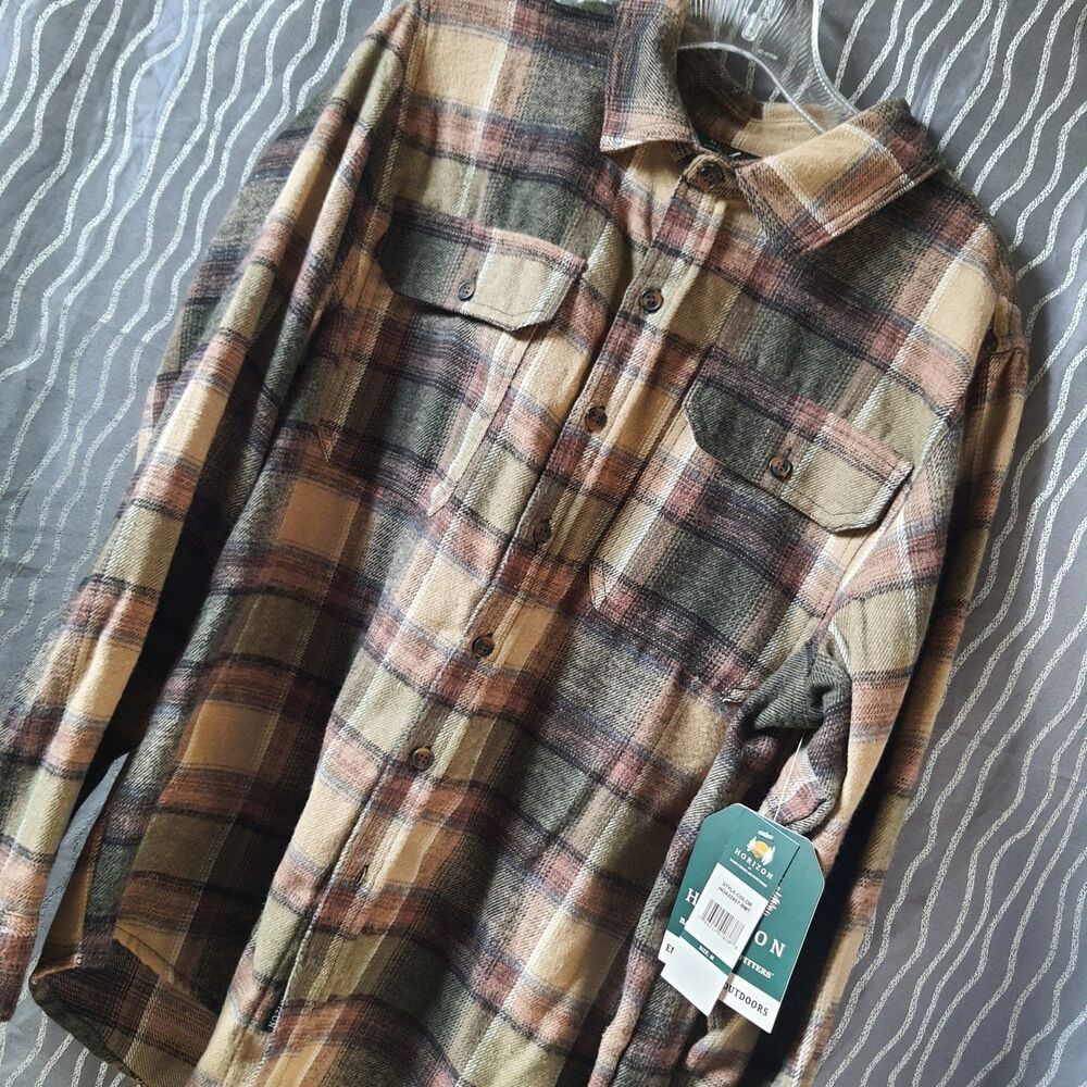 Horizon Bass Creek Outfitters Men's Sz Med Flannel Shirt Brown Plaid NWT